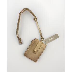 Chico’s Animal Print & Gold Lanyard ID Coin Purse With Gold Hardware Chain New